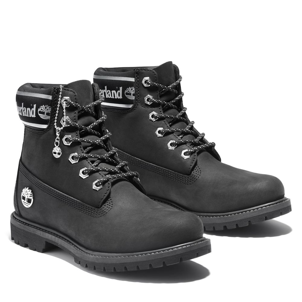 Bocanci 6-Inch Timberland Dama Negrii/Albi - Premium Waterproof - Romania - XKNMYP059